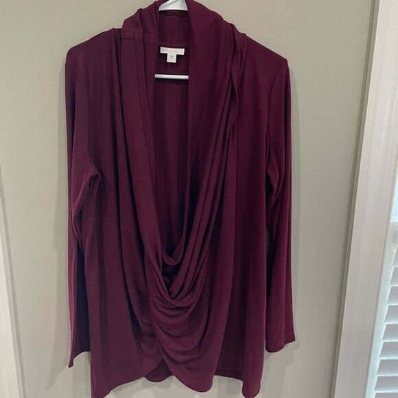 J. JILL PureJill M Twist Open Front Cardigan Wrap Top Burgundy Wine Red - Picture 2 of 11